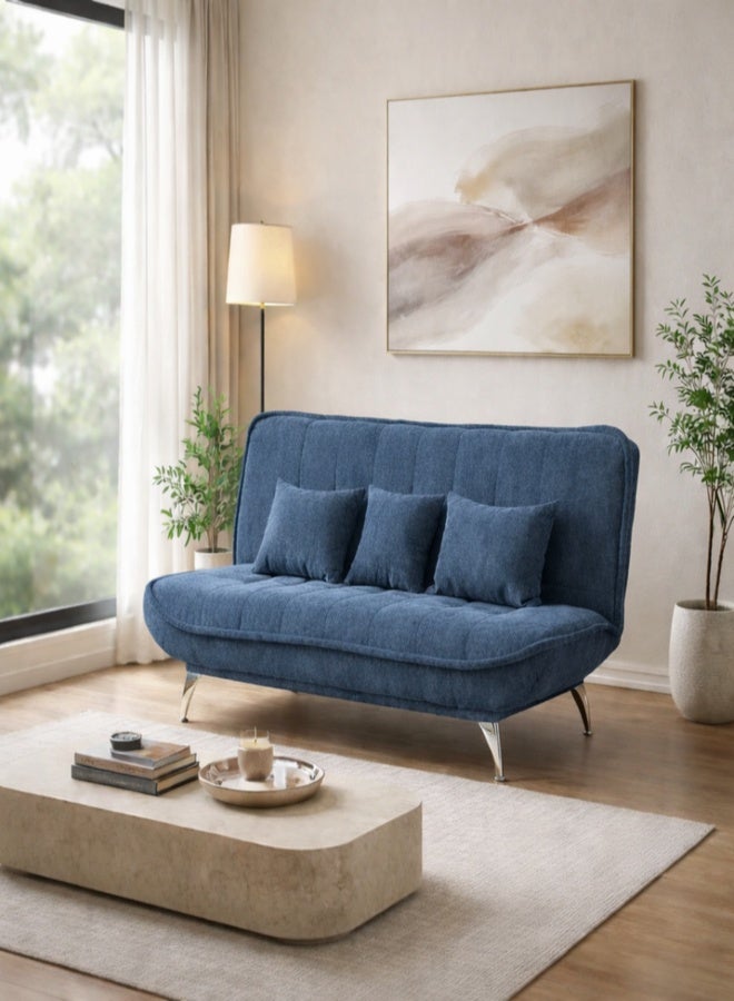 Harmony Home Premium Fabric Sofa  Bed with 3 Soft Cushions – Modern Convertible Sleeper Couch with Metal Legs, Space-Saving 3-Seater Sofa for Living Room, Bedroom & Guest Room- Blue - Image 1
